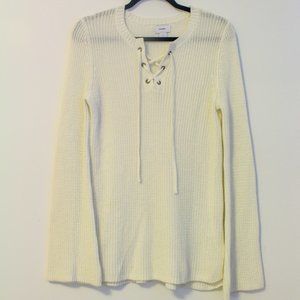 Lace-up Cream Bell Sleeve Sweater